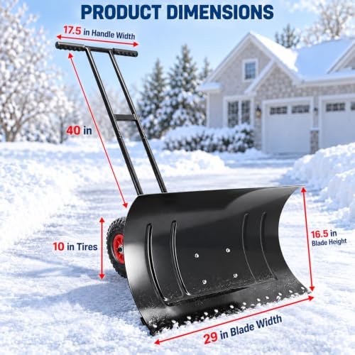 29x16.5 in Snow Shovel with Wheels Heavy Duty Snow Shovel Pusher and Plow