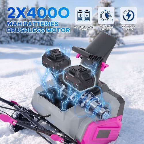 Garvee 40V 20" Cordless Snow Blower, Electric Snow Thrower Machine,Pink