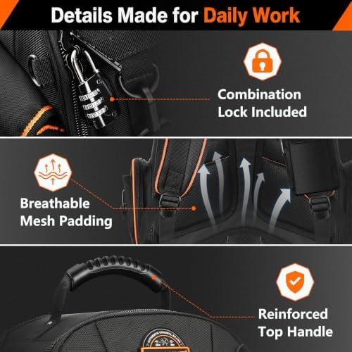 LOKASS Tool Backpack Heavy Duty, 2 Tool Pouches, 56 Pockets, Molded Bottom
