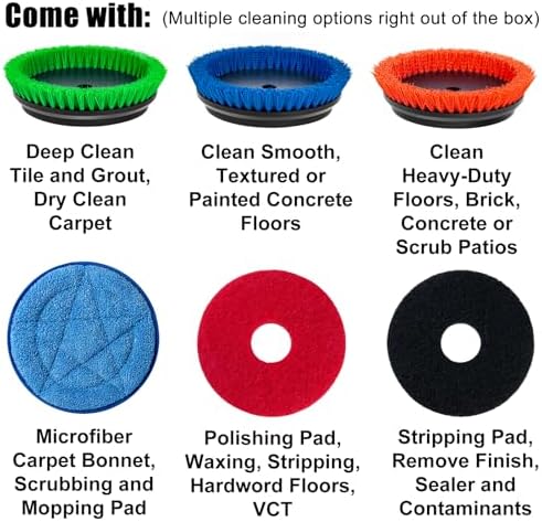 HHQ Commercial Floor Scrubber Machine with Brushes and Pads, Heavy Duty Floor Cleaner Polisher and Buffer- Deep Cleaning Tile and Grout, Hardwood Floors and Carpets without Getting on Hands and Knees