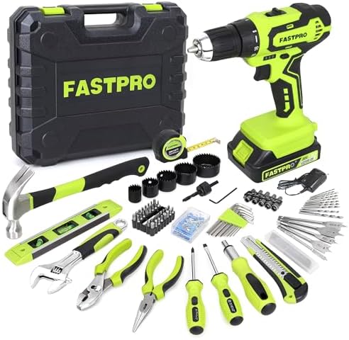 FASTPRO 20V Drill Set, Home Tool Kit with Tool Box,Green