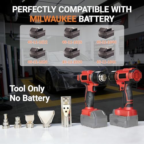 Cordless Heat Gun Compatible with Milwaukee 18V Battery, Portable Hot Air Gun Fast Heating Dual Temp with 4 Nozzles, 380W 1022°F (550°C) Soldering Heat Gun for Shrink Tubing, Resin(No Battery)