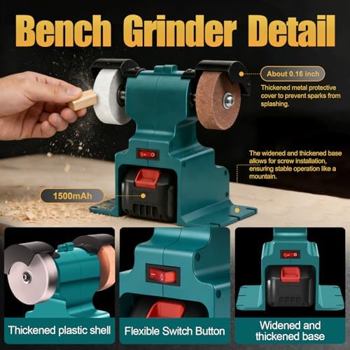 GLXX Mini Bench Grinder with 2 Wheels 250W Electric Multi Functional Bench Grinder 0-6000 RPM Heavy Duty Pure Copper Motor for Workshop Home Garage Metalworking Polishing Rust Removal (Blue)