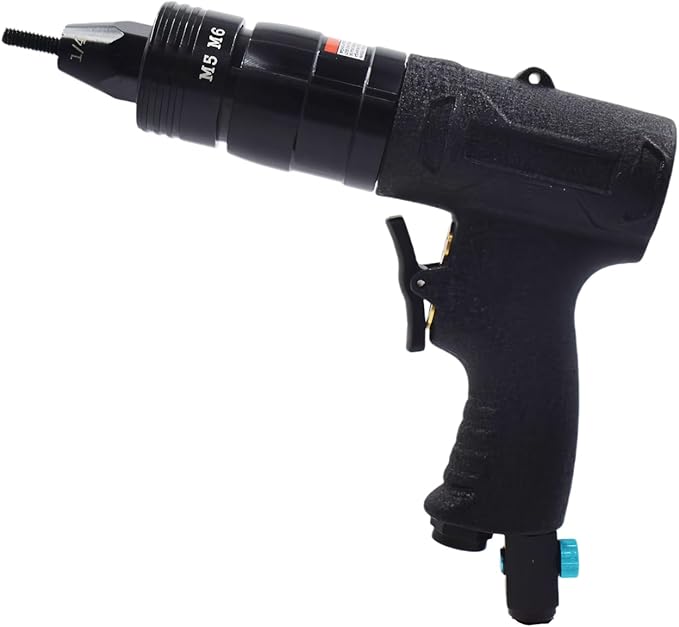 Pneumatic Rivet Nut Gun Air Rivet Nut Pull Setter Riveting Fastening Tool With 1/4 3/16 Riveting Mandrels Quick Change Locking Nozzle Bolts Adapter Drill For Air Rivet Nut Insert Installation Tool