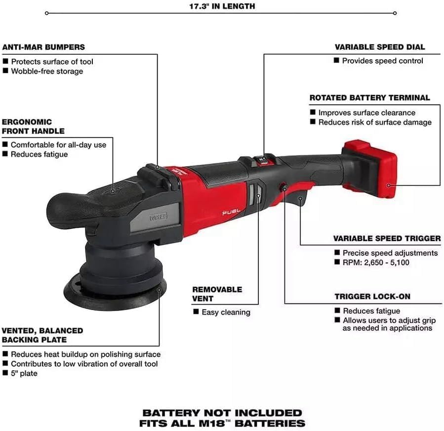 2684-20 M18 for FUEL 15mm Random Orbital Polisher Length 17.26 in Height 5.35 in Width 2.74 in for Milwaukee Tool