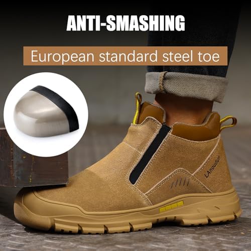 GLANOUDUN Steel Toe Shoes for Men Welding Work - Slip-On, Mid-Top Coverage