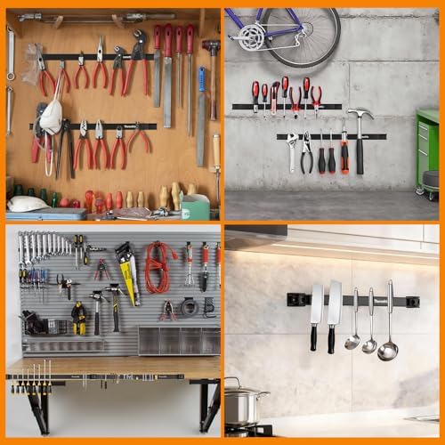 18" Magnetic Tool Holder Strip, 6 Pieces Black Metal Tool Organizer Rack with Stainless Steel Surface, Magnet Bar for Garage Workshop, Easy To Install with Mounting Screws