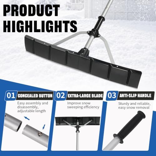 Outvita Foldable 21.3FT Snow Roof Rake, 27.5 in Blade, Black