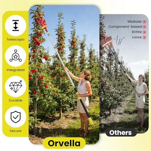 20FT Reach Fruit Picker with Basket, Apple Picking Tool Telescoping Pole, Long-Handle Mango Grabber, Tree Fruit Catcher for Harvesting Lemon Pear Orange Avocado Peach Citrus Grapefruit