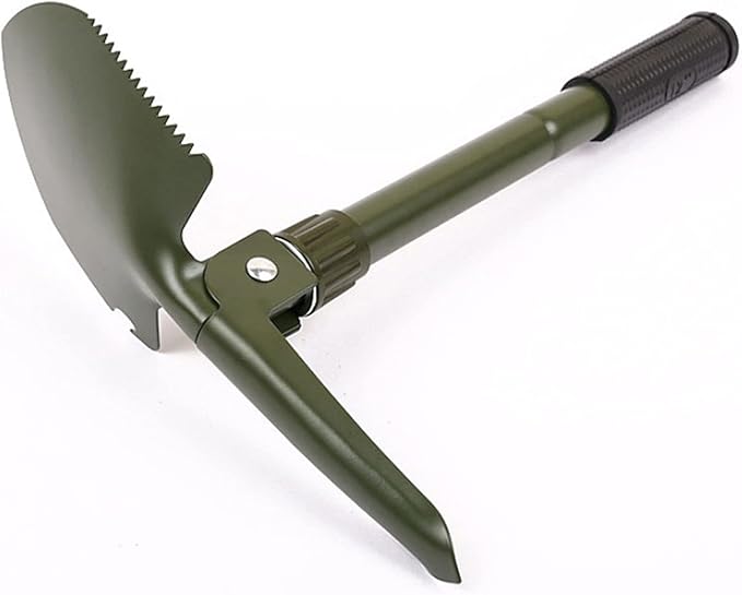 Military Small Folding Camping Shovel, Mini Compact Pickaxe with Carrying Pouch for Gardening, Off Road, Hunting, Car Emergency, Remove Ice (Military Green)