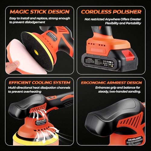 Car Buffer Polisher, 8 Variable Speed Car Polisher 2800-6000RPM Cordless Car Polishing Machine with 2x 21V 2000mAh Batteries and 17 Piece Polishing Kit for Car Detailing Scratch Removing