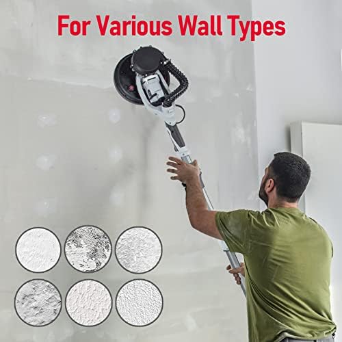 Garvee Drywall Sander, 800W Electric Sander with 12 Sanding Discs, Variable Speed 800-1800 RPM Wall Sander with Automatic Dust Removal System, LED Lights, Extendable Handle, Dust Bag & Carrying Bag