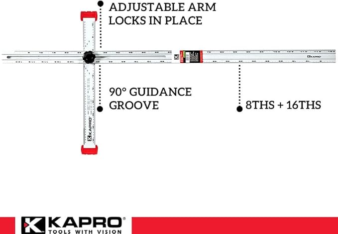 Kapro - 317 Adjustable Drywall T-Square Tool - Aluminum - for Layout and Marking - Features Sliding Head and Dual Directional Printed Scale - 48 Inch