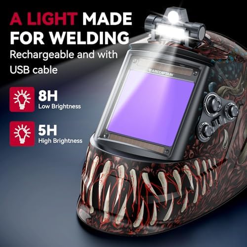 ARCCAPTAIN Auto Darkening Welding Helmet with Light, 3.94"X3.66" Large View
