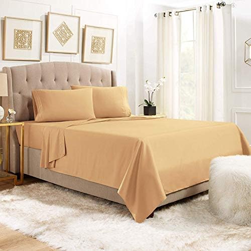JS Sanders Affordable Microfiber 6 PC Bed Sheet Set - King Size, Gold