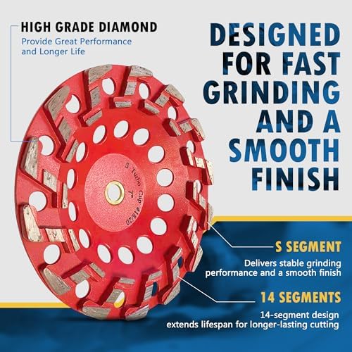 7" Diamond Grind Wheel S Seg Concrete/Coating 7/8"-5/8" Non-Threaded Arbor