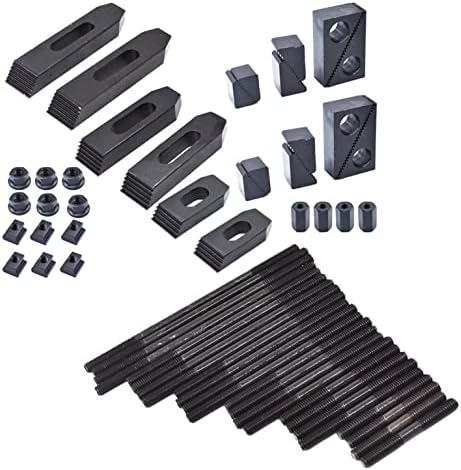 58 Pc 7/16 Inch T-Slot Hold Down Clamp Clamping Kit Mill Machinist Set Replacement for Bridgeport Milling Machine with Plastic Storage Box (3/8-16)