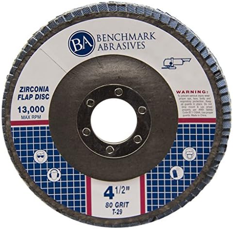 Benchmark Abrasives 4.5" x 7/8" Premium Zirconia T29 Angled Flap Discs 4 1/2 for Angle Grinder, Sanding Discs, Finishing, Rust, Stock Removal- Grinding Wheels 4 1/2 Inch (100 Pack) - 80 Grit