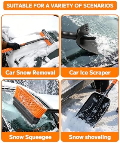 42'' Car Snow Brush and Ice Scraper with Portable Car Snow Shovel, 180° Swivel Brush Head, Extendable 5-in-1 Snow Removal Kit for Windshield, Truck, Car, SUV, Vehicle Winter Snow Removal Tool