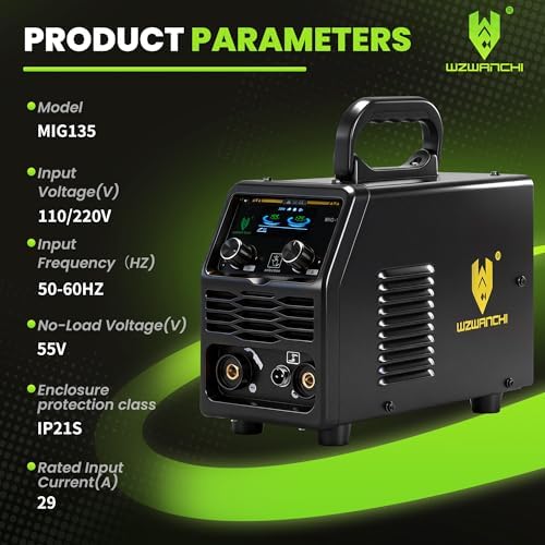 135A MIG Welder, Flux Core MIG/Lift TIG/Stick 3 In 1 MIG Welder With Smart LED Display 110/220V Dual Voltage Inverter Welder