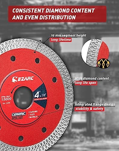 EZARC 4 Inch Super Thin Diamond Tile Blade, 7/8"-5/8" Arbor, 2-Pack