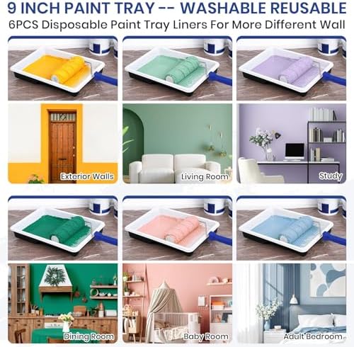 54 PCS Paint Roller Kit with Extension Pole, All-in-One Painting Supplies & Repair Set for Home DIY - Includes 4” & 9” Rollers, Brushes, Hand Sander, Drop Cloth for Walls, Ceilings, Wood Furniture