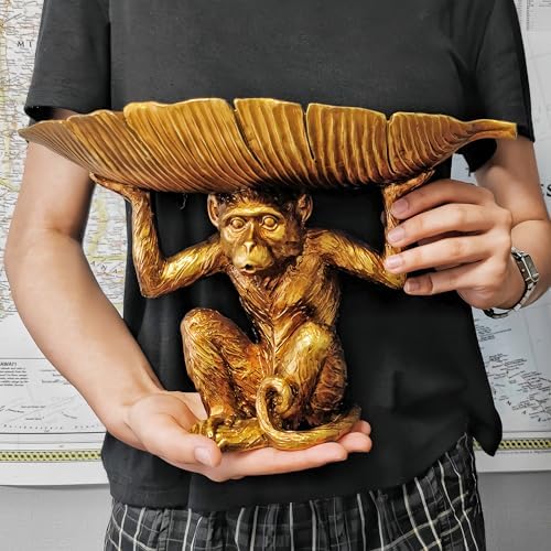 13.2'' L Monkey Fruit Tray Key Jewelry Dish Resin Statue Gold | resin catchall tray plates high bowl containers organizers for table entryway entry dresser counter gift