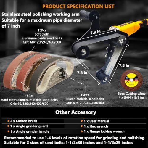 Pipe Tube Polisher Sander,1280W High-Power Industrial Grade Pipe Belt Sander with 6 Variable Speeds,Professional Polishing Tools for Grinding, Polishing,and Rust Removal(45pcs).