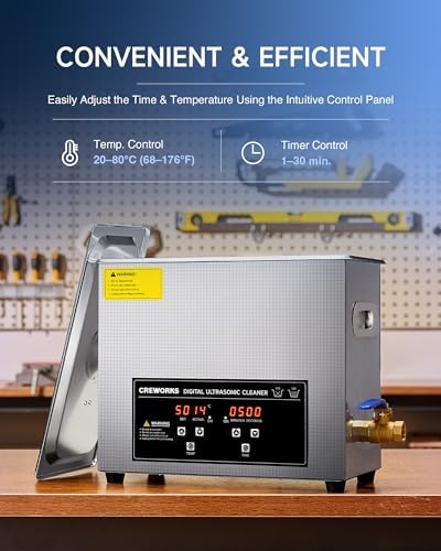 CREWORKS 6L Digital Sonic Cleaning Machine - 180W 40kHz Ultrasonic Washer