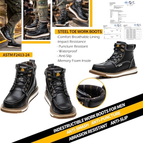 KELODON Waterproof Steel Toe Boots For Men 6" Moc Work Shoes