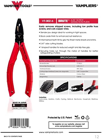VAMPLIERS 2-PC Screw Extractor Pliers Set 8" Pro + 6.25" Black Oxide, Pouch