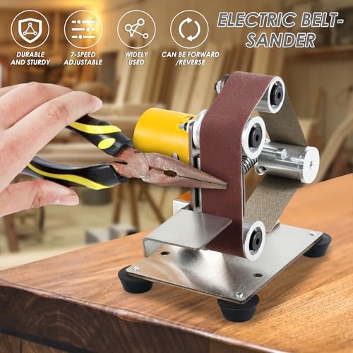 Mini Belt Sander Multifunctional Electric Belt Grinder 7 Adjustable Speed Electric Polishing Sharpener Machine 120-1000 Grit Small Electric Sander with Sanding Belt Polishing Pad