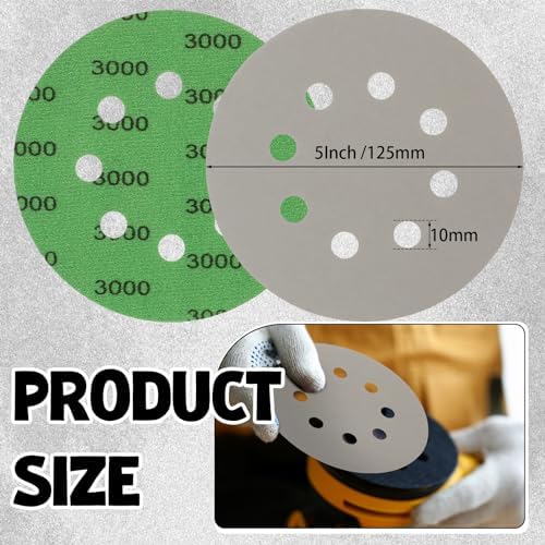 200 Pcs Sandpaper 5 Inch 8 Holes Hook and Loop Wet Dry Sanding Discs Assorted Grits 320 400 600 800 1000 1200 1500 2000 2500 3000 4000 5000 7000 10000 Orbital Sander Pads for Polishing