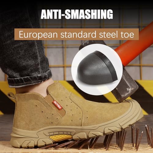 GLANOUDUN Steel Toe Shoes for Men Welding Work - Slip-On, Mid-Top Coverage