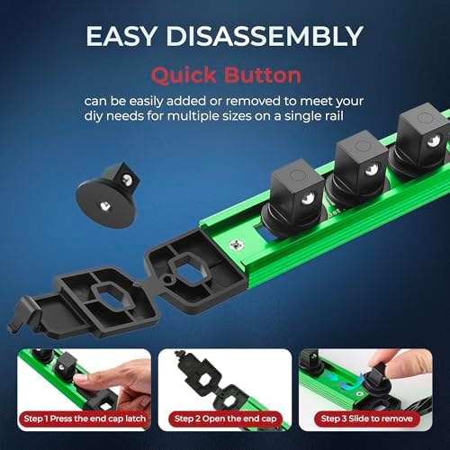 Reniteco Magnetic Socket Organizer Set, 3-Pack 1/4” Socket Rails | 42 Clips, Heavy-Duty Aluminum Alloy Rails, Removable 360° Swivel ABS Clips, Magnetic Base, Tool Box Drawer or Wall Mount