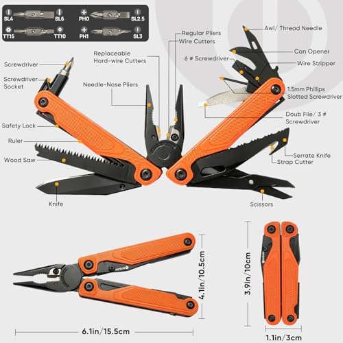 BIBURY 9oz Lightweight G10 Handle Multitool, One-Hand Opening Pocket Knife