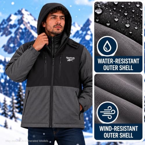 Reebok Mens 3-in-1 Softshell Systems Weather Resistant Midweight Jacket