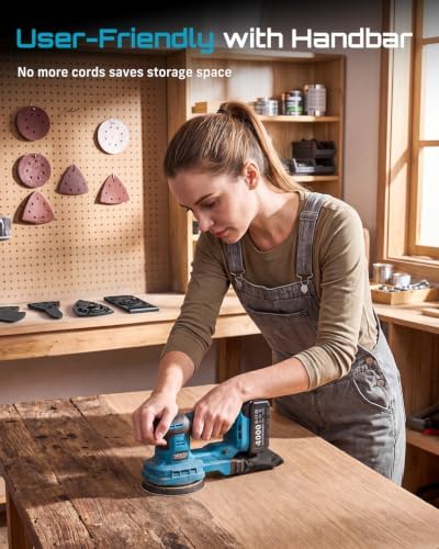 Seesii 6-in-1 5” Random Orbit Sander Cordless, 2Pcs Batteries, 21V, 6 Speed