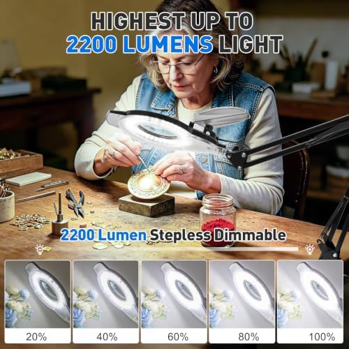 KIRKAS LED Magnifying Lamp with Clamp, 2,200 Lumens Dimmable 28in 12X 30X