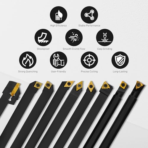 Indexable Lathe Turning Tool 27Pcs Kit 3/8'' 10mm Shank, 9Pcs Metal Lathe Tools Holder Set with 18Pcs Inserts, for Turning Grooving Threading Boring, Lathe Tooling with Reverse Tool Design