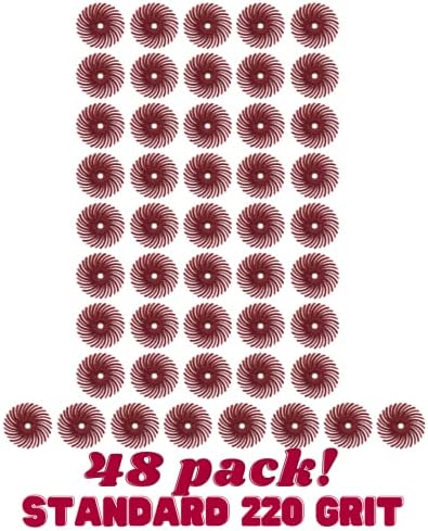 Dedeco Sunburst Radial Bristle Discs 48-Pack - 5/8" Curved - Red 220 Grit (Standard) - Aluminum Oxide for Polishing & Finishing
