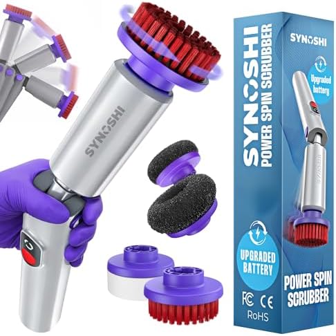 Synoshi PRO Electric Spin Scrubber & Steel Brush Heads (2 Units) Perfect for Grills, Ovens. Power Scrubber for Intensive Cleaning
