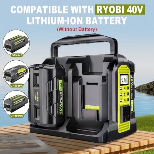 350W Power Inverter Compatible with Ryobi 40V Battery 4-Ports DC 40V to AC 110~120V Pure Sine Wave Battery Inverter with LED Light, USB-A Port,Type-C Port,DC Port for Camping Emergency Travel