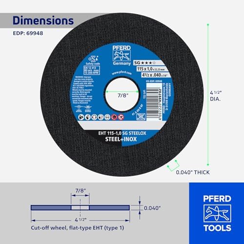 PFERD Tools 4-1/2" x 0.040" x 7/8" Cut-Off Wheel, Type 1, 25-Pack