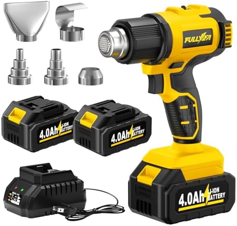 FULLYEA Heat Gun Cordless, Max 550℃ Portable Heating Gun, 2-Temperature Setting, Small Hot Air Guns with 2 Batteries & 5 Nozzles, Wireless Heat Gun Kit for Paint Removal, Shrink Tubing, DIY Gift