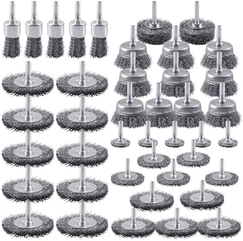 Rocaris 42 Pack Carbon Steel Wire Wheel Brush Set with 1/4-Inch Round Shank