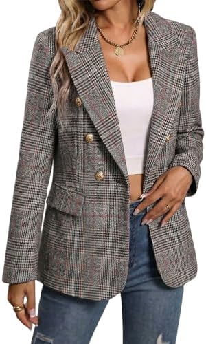 Mina Self 2026 Women's Fall Tweed Blazer Plaid Jacket Business Casual Coat