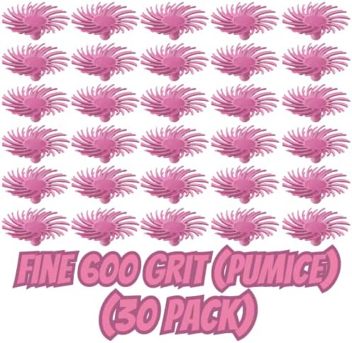 Dedeco Sunburst Radial Bristle Discs - 1/2” (12mm) Dia, Snap On, TC Bristles - Cleaning Buffer Polisher Rotary Tool Accessories, Fine 600 Grit (Pumice) Pink Aluminum Oxide - 30 Piece Per Pack