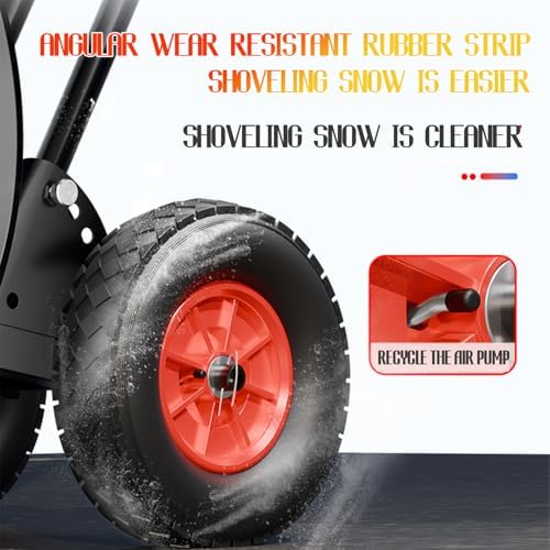 Snow Shovel with Wheels for Driveway, Heavy Duty Snow Pusher with Wheels and Angled Blade for Efficient Snow Removal, Back Saver Snow Plow with Safety Reflective Tape (Black)