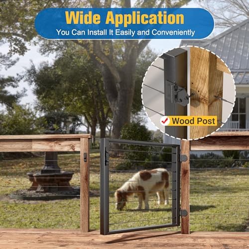Outdoor Gate Integrated Welding Cable Railing Gate for Wood Metal Cable Railing System Stainless Steel Fence Gate (Left Hand in Swing, Black)